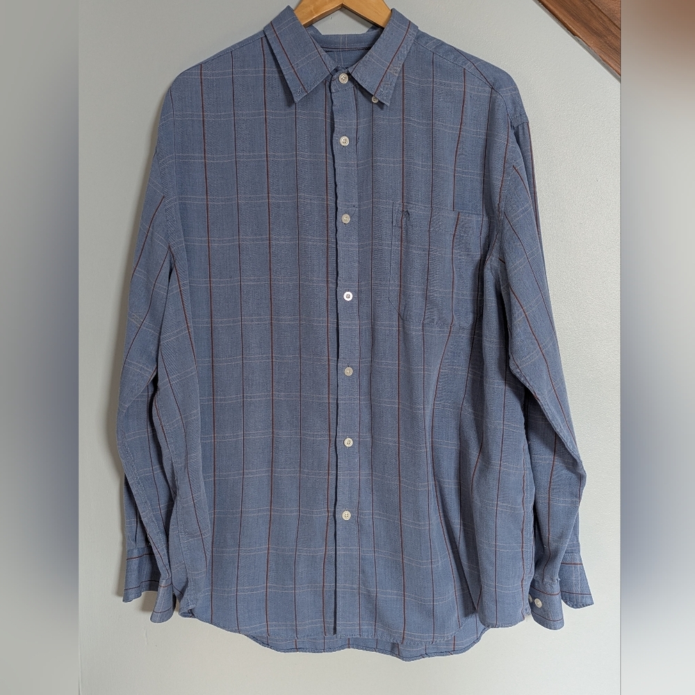 Arnold Palmer Men's Large Blue Plaid‎ Lightweight Button Up Shirt Grandpa